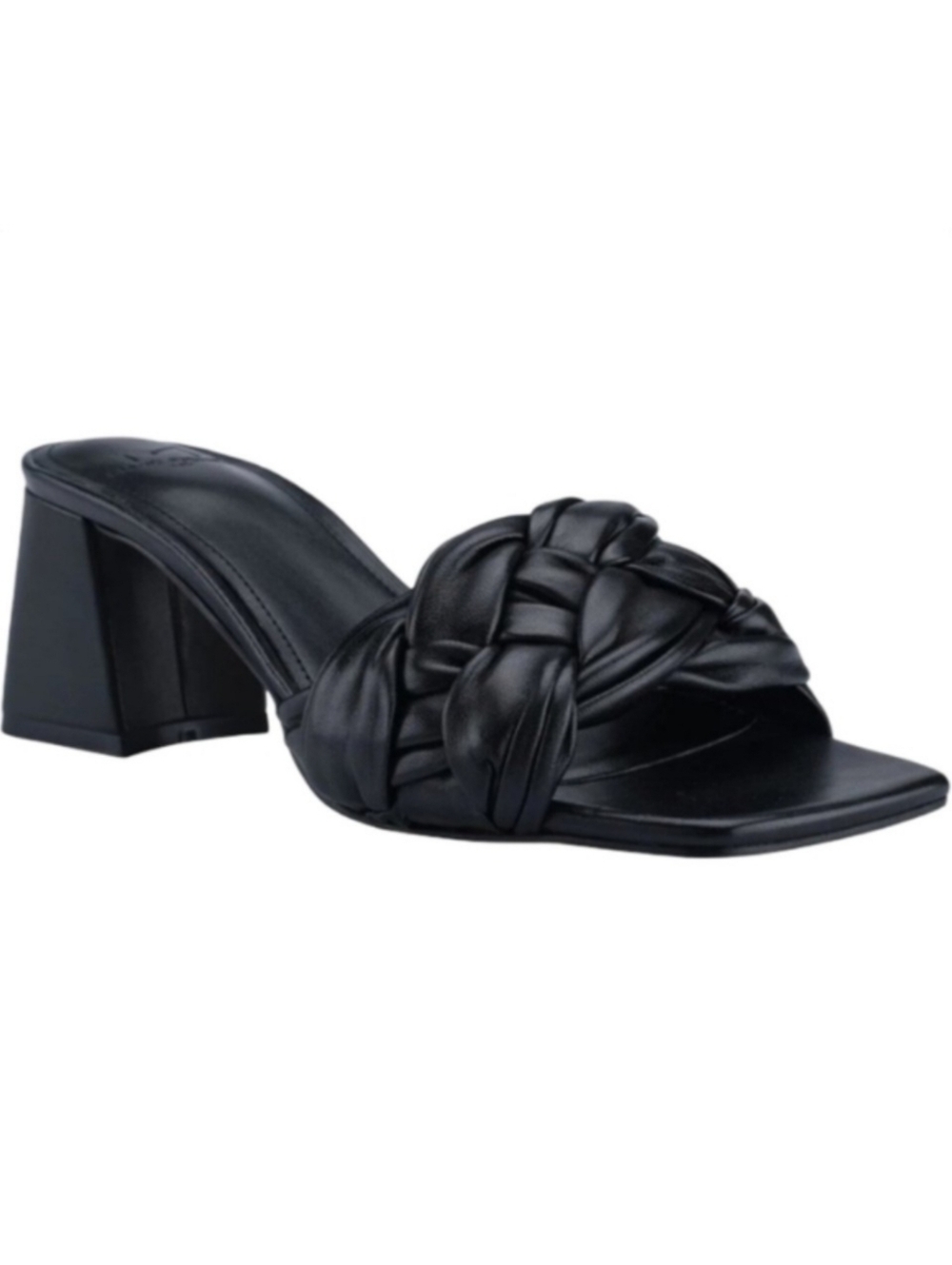 Marc Fisher Nahea Black Braided Leather Block Heel Mules Size 10